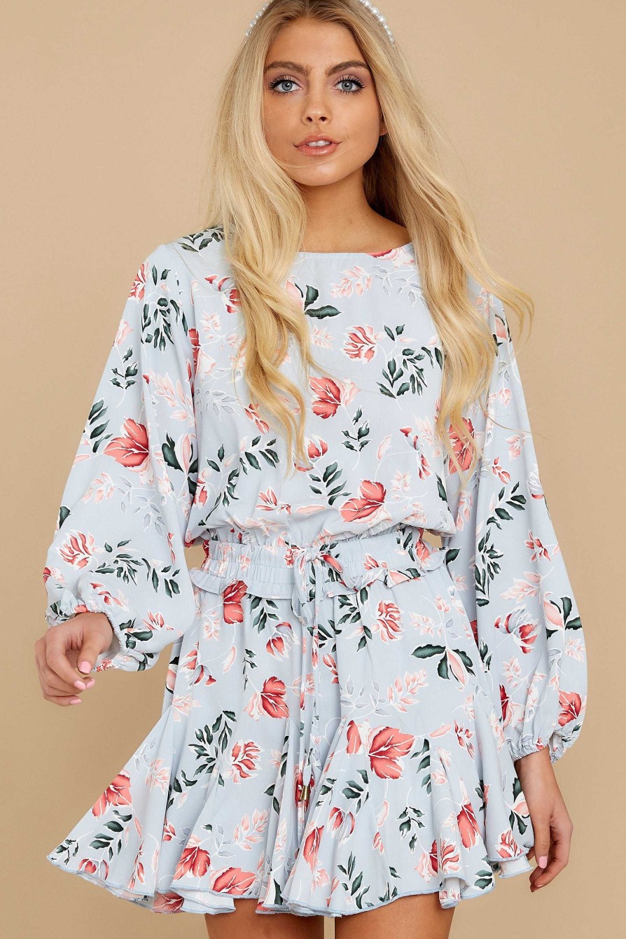 Clothing Red Dress Mini Dresses | Oh So Sweet Floral Print Dress Light Blue
