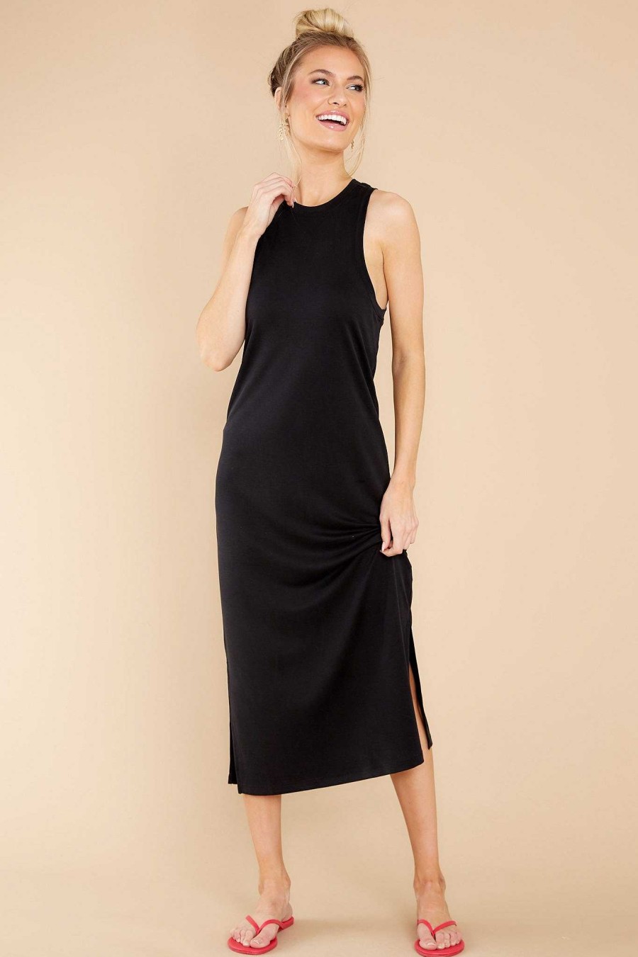 Clothing Red Dress Midi Dresses | She'S A Keeper Midi Dress Black