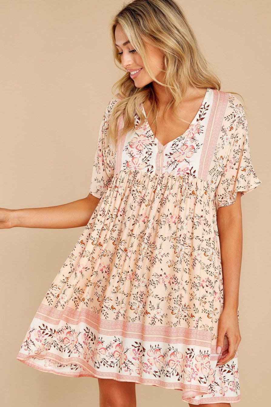 Clothing Red Dress Mini Dresses | The First One Blush Multi Print Dress Orange