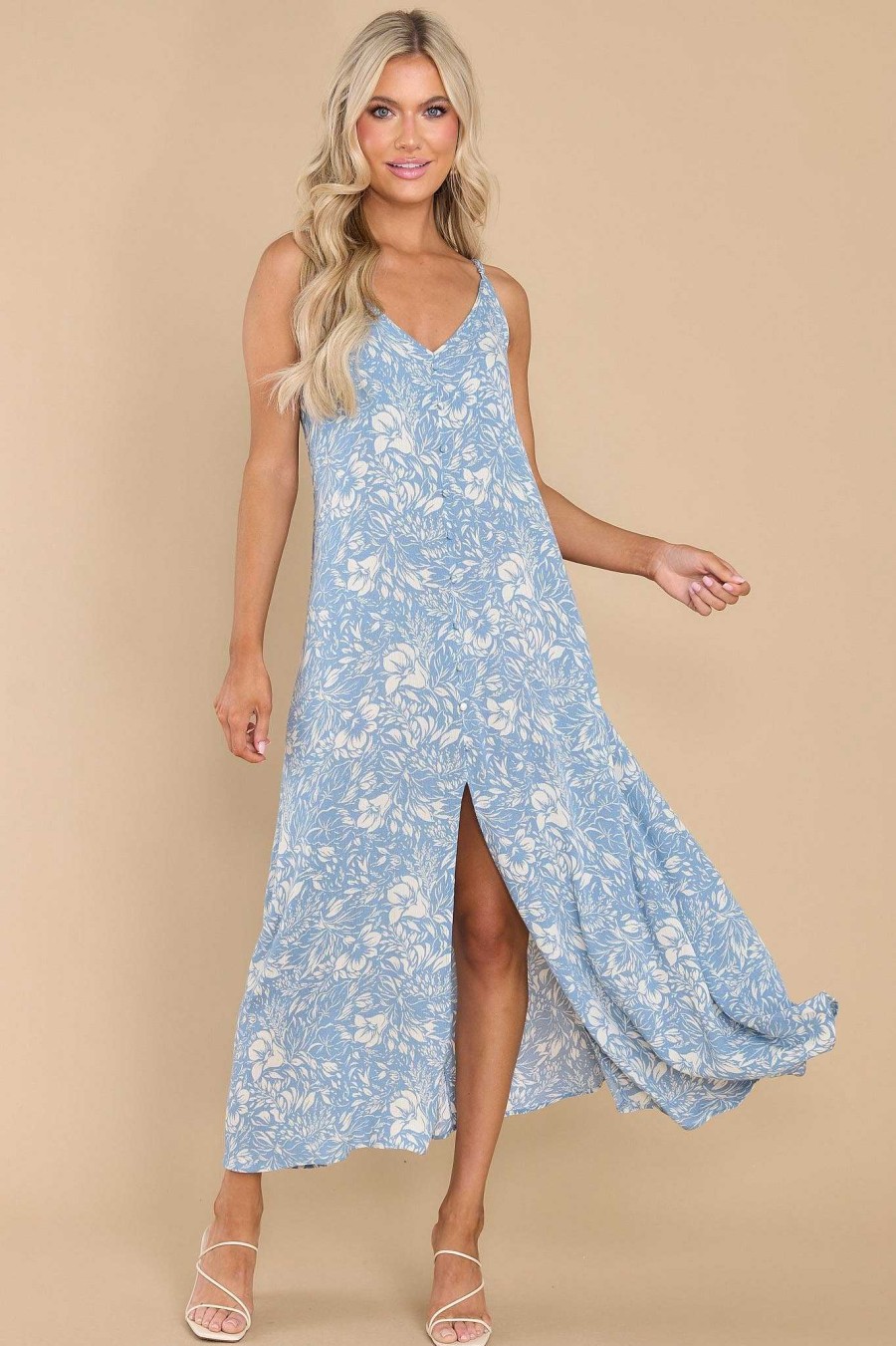 Clothing Red Dress Maxi Dresses | Charmed And Classy Floral Print Maxi Dress Blue