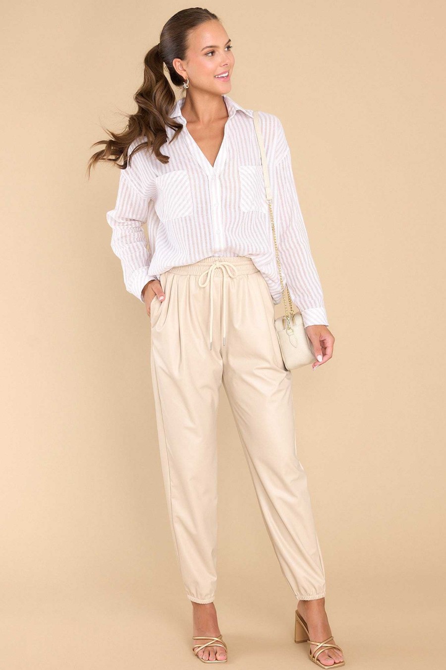 Clothing Red Dress Casual Tops | Catch Your Gaze Stripe Top Beige