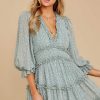 Clothing One And Only Collective Mini Dresses | Make It A Date Night Sage Green Print Dress Datenight Sageprint