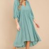 Clothing Red Dress Long Sleeve Dresses | Sweet Interlude High-Low Dress Sage