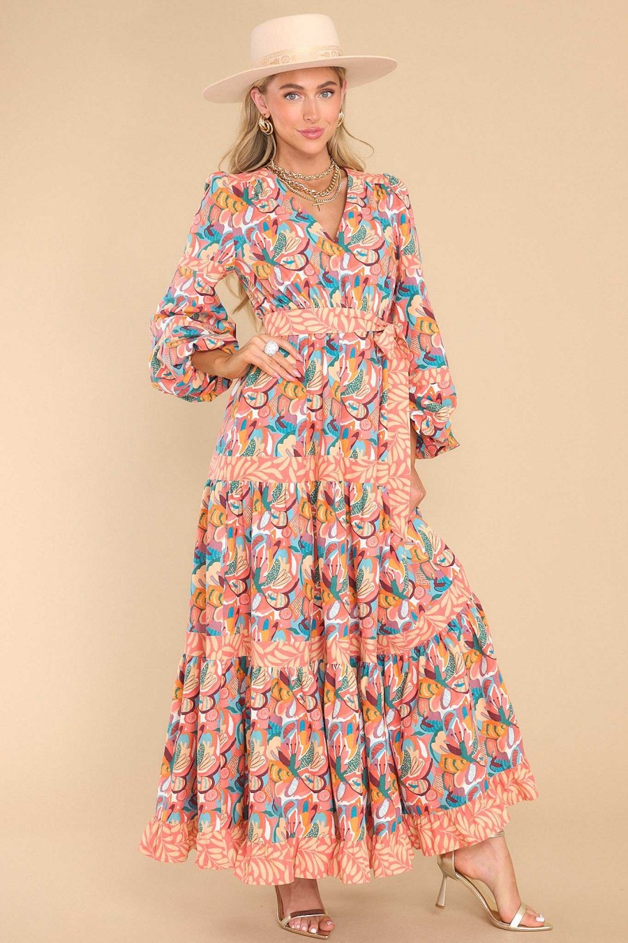 Clothing Aura Maxi Dresses | Just Follow Me Floral Print Maxi Dress Coral