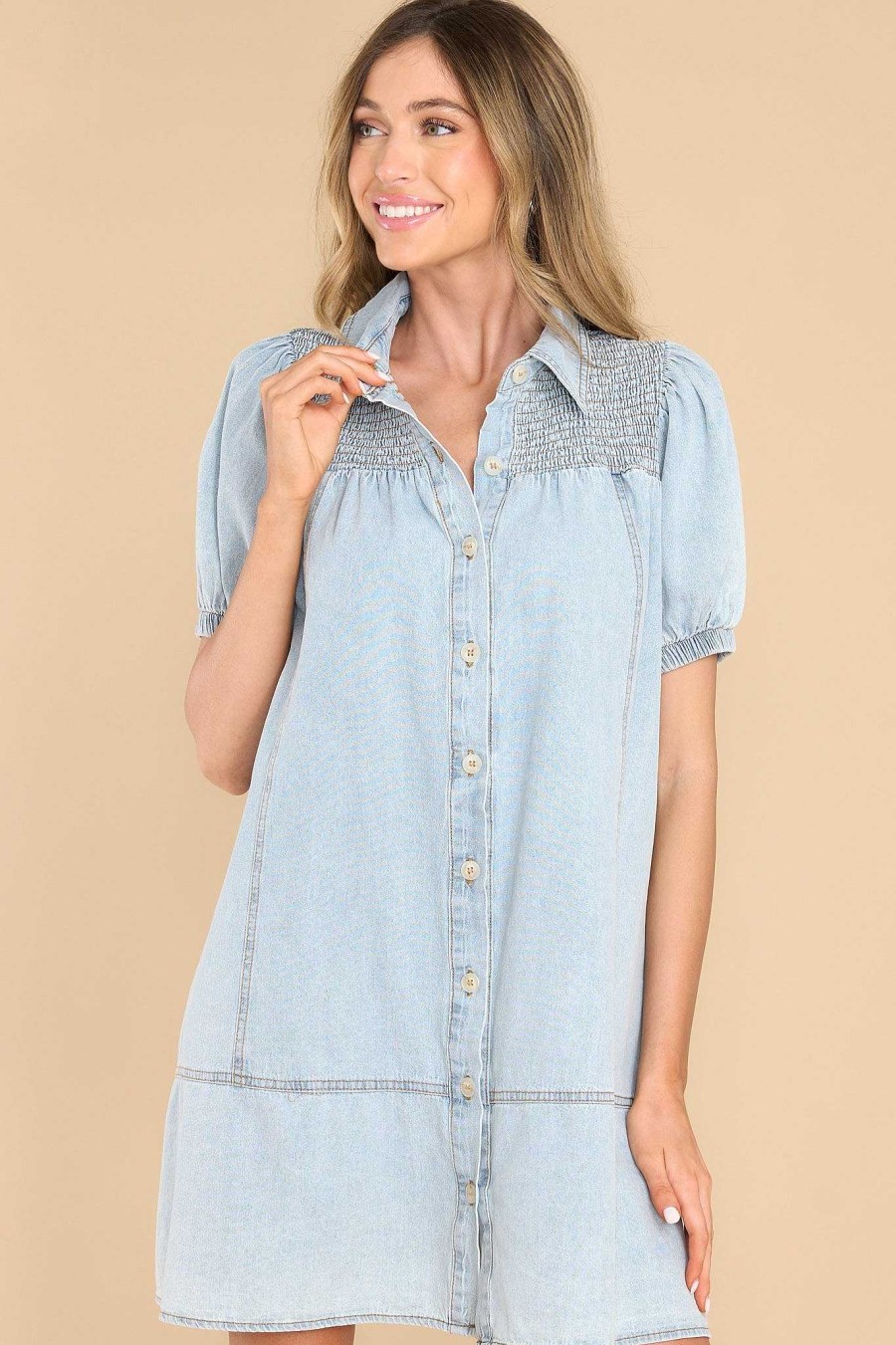 Clothing Red Dress Mini Dresses | Catch The Spirit Dress Light Denim