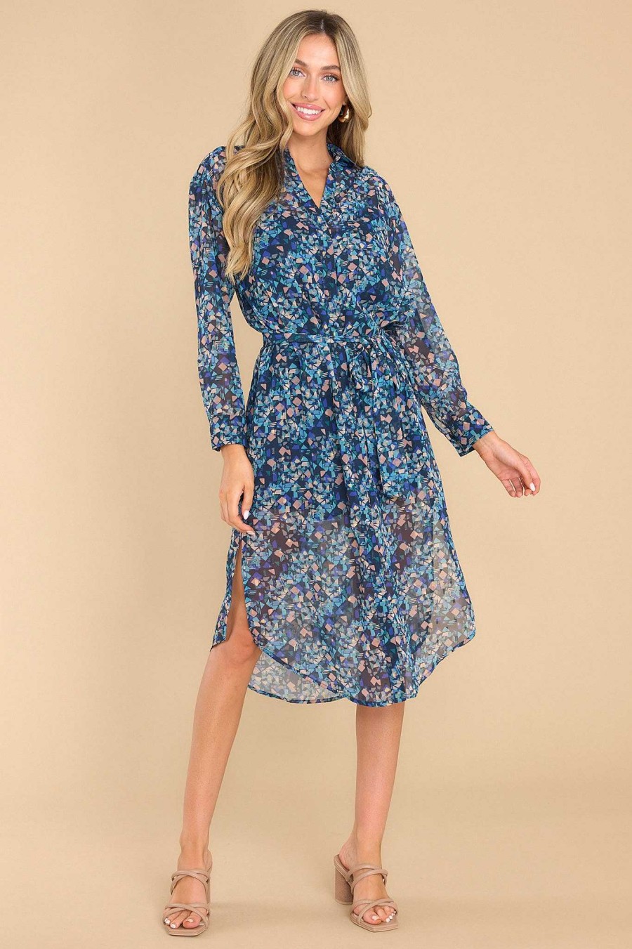 Clothing Meet Me In Santorini Midi Dresses | Devin Geo Dress Blue