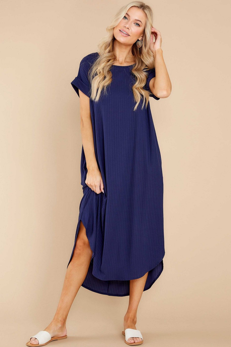Clothing Red Dress Midi Dresses | Come Away With Me Midi Dress Navy