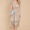 Clothing Red Dress Midi Dresses | Trail'S End Paisley Print Midi Dress Beige