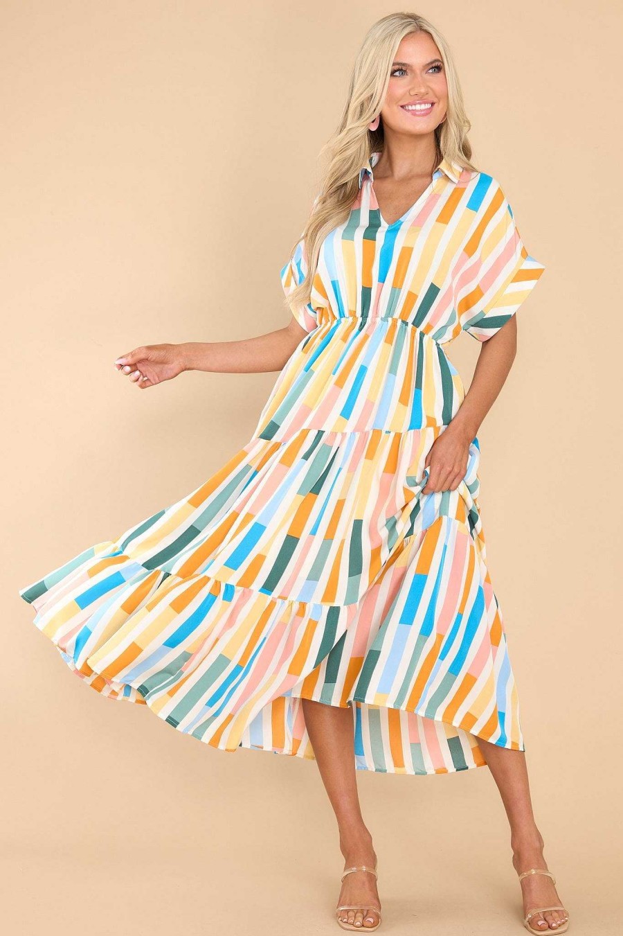 Clothing Red Dress Midi Dresses | In The Daylight Multi Print Maxi Dress Yellow