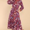 Clothing Olivia James The Label Midi Dresses | Maeve Anemone Raspberry Midi Dress Burgundy
