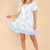 Clothing Red Dress Mini Dresses | Delightful Feeling Floral Print Dress Light Blue