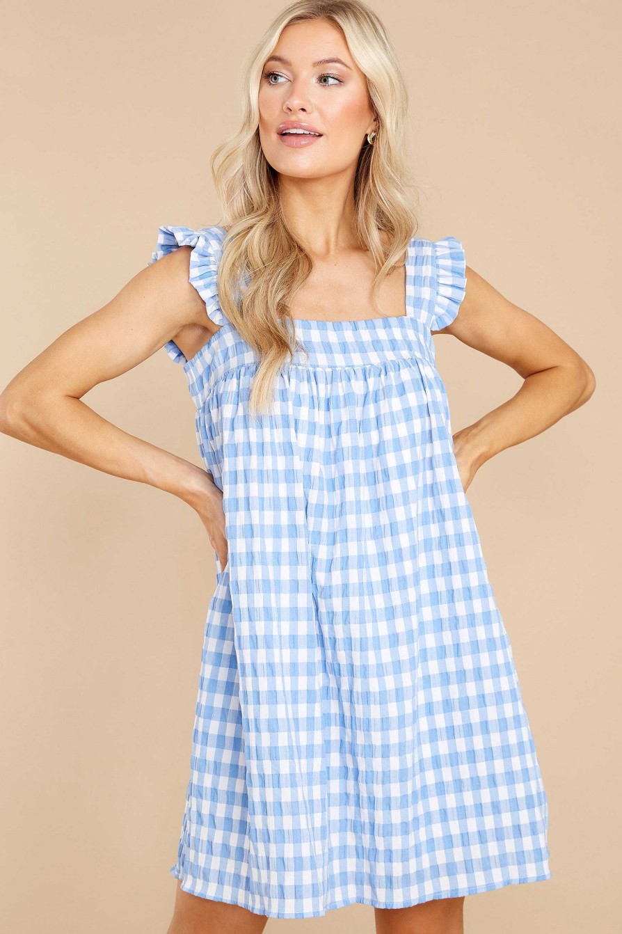 Clothing Red Dress Mini Dresses | Relaxing Days Gingham Dress Blue