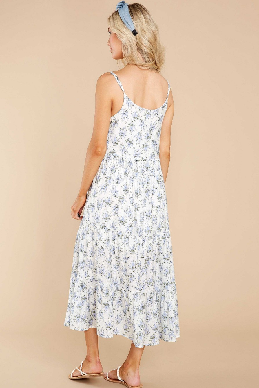 Clothing Red Dress Midi Dresses | New Opportunity And White Floral Print Midi Dress Blue