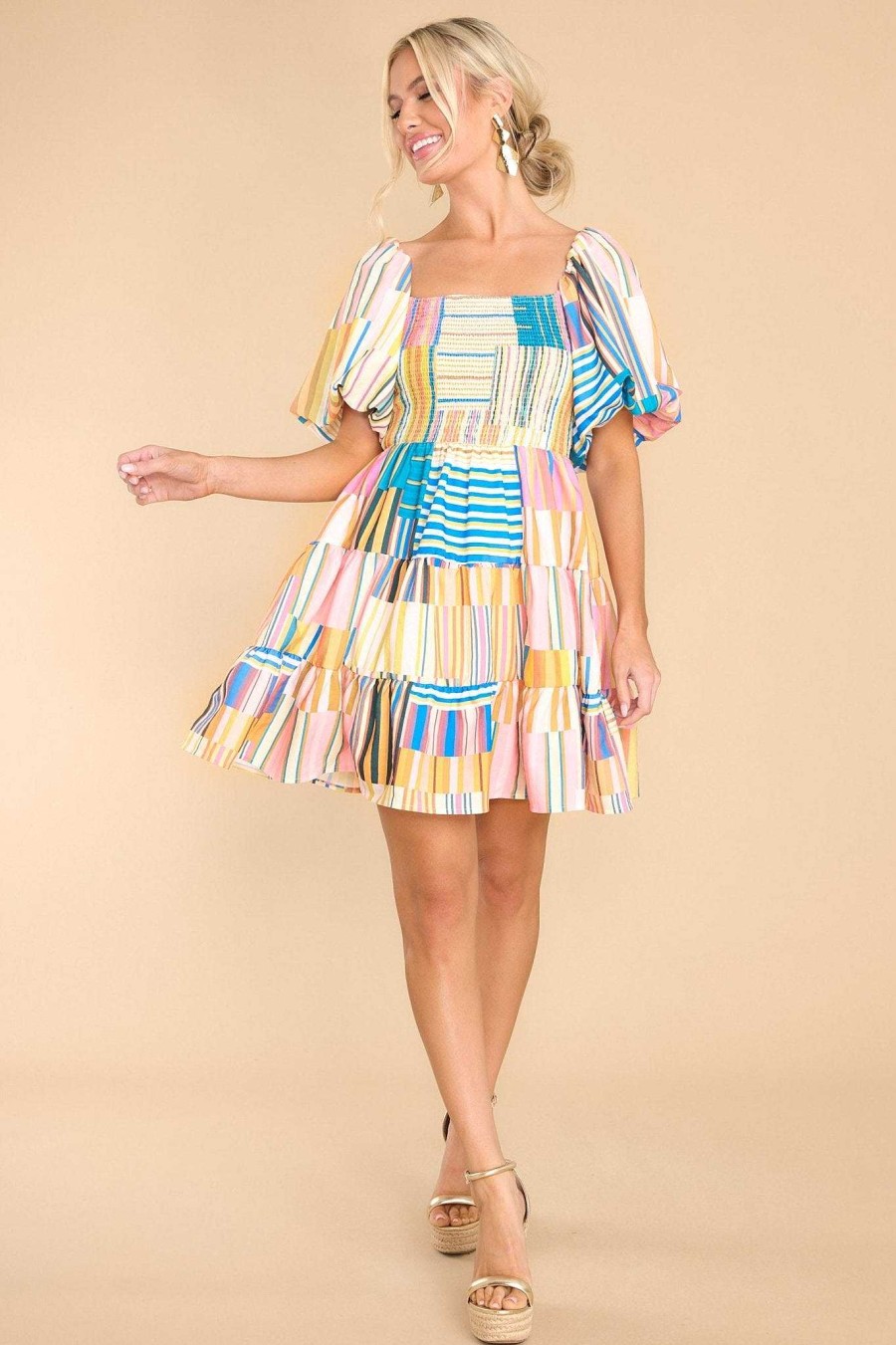 Clothing Red Dress Mini Dresses | A Little Laughter Multi Stripe Dress Pink