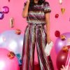 Clothing Red Dress Two Piece Sets | Keeping Track Multi Stripe Sequin Pants Black