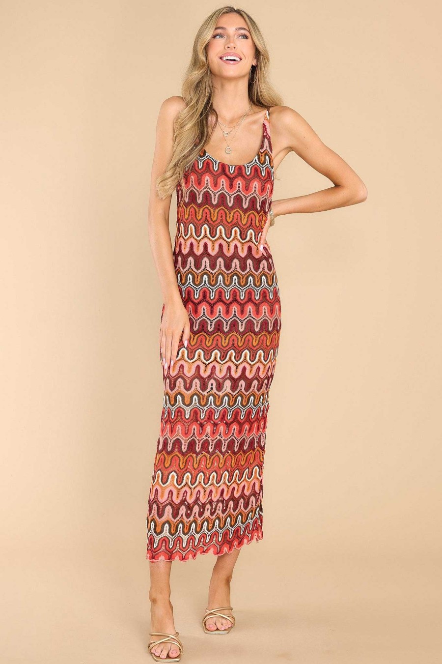 Clothing Red Dress Midi Dresses | Have Patience Multi Print Midi Dress Rust