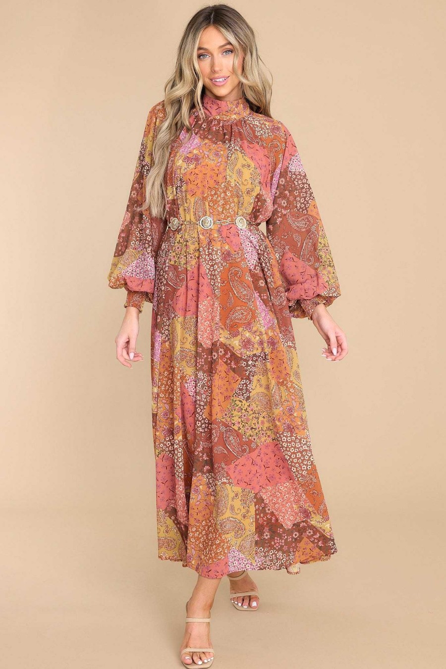 Clothing Aura Maxi Dresses | Thankful For You Multi Print Dress Light Rust