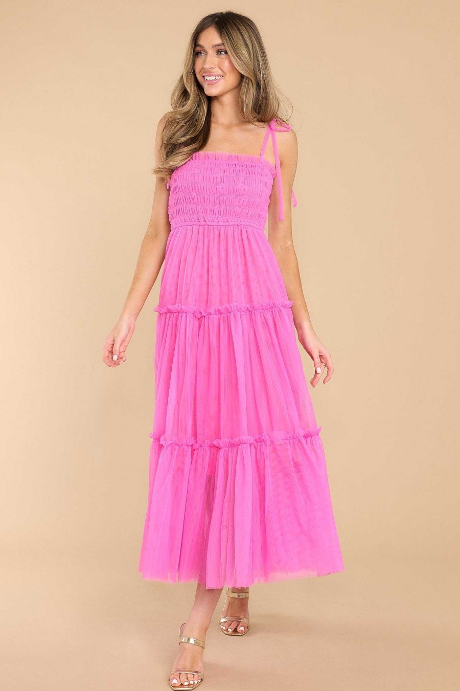 Clothing Red Dress Midi Dresses | To The Garden Pink Midi Dress Magenta