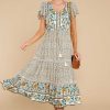 Clothing Red Dress Midi Dresses | Fall For Florals Print Midi Dress Ivory