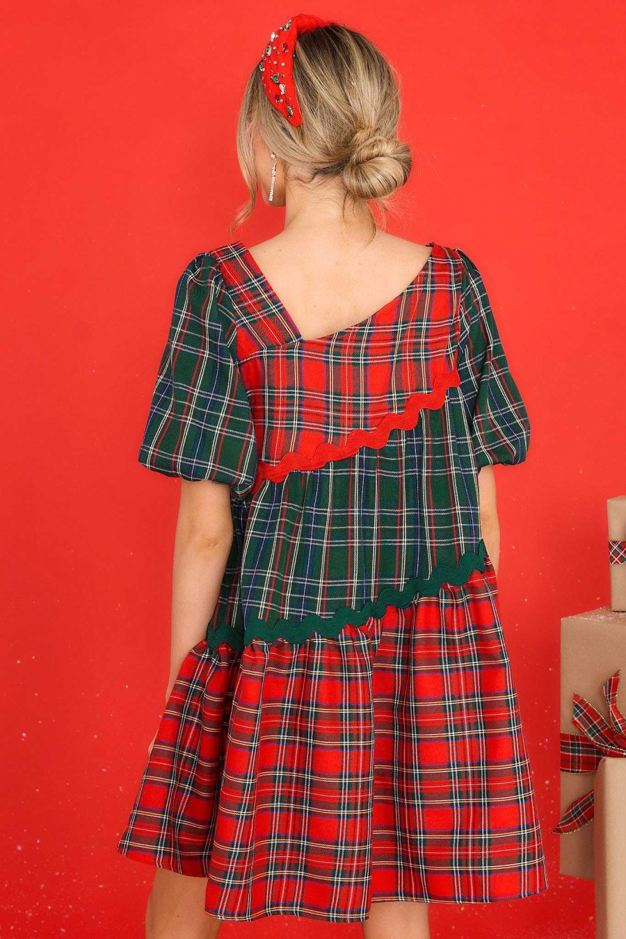 Clothing Aura Mini Dresses | Peace And Joy Plaid Dress Green
