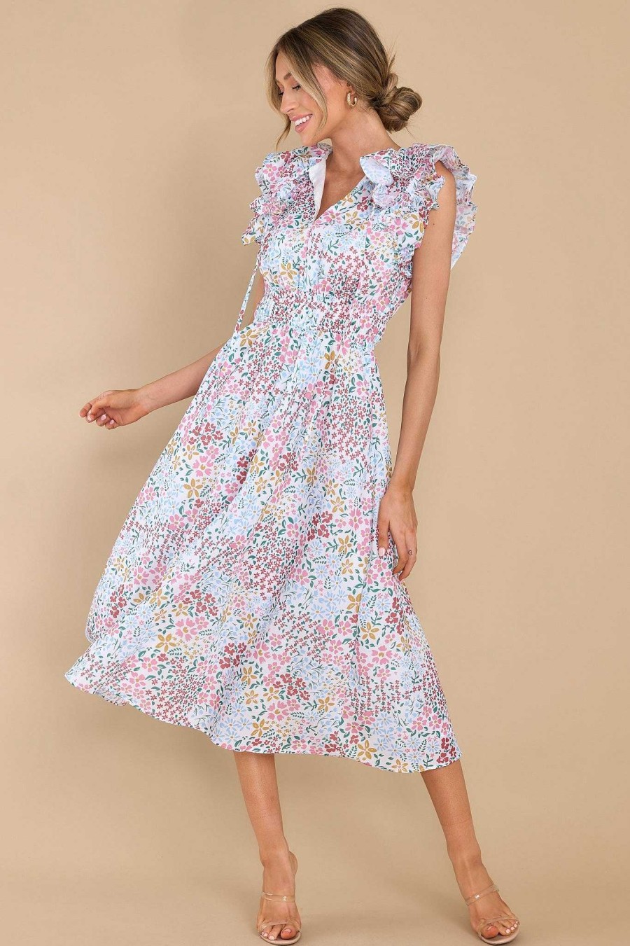 Clothing Red Dress Midi Dresses | Humble Yourself Multi Floral Midi Dress Blue