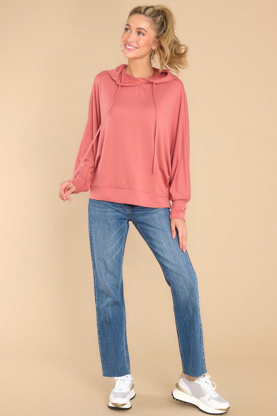 Clothing Red Dress Casual Tops | Meet At The Movies Hoodie Coral