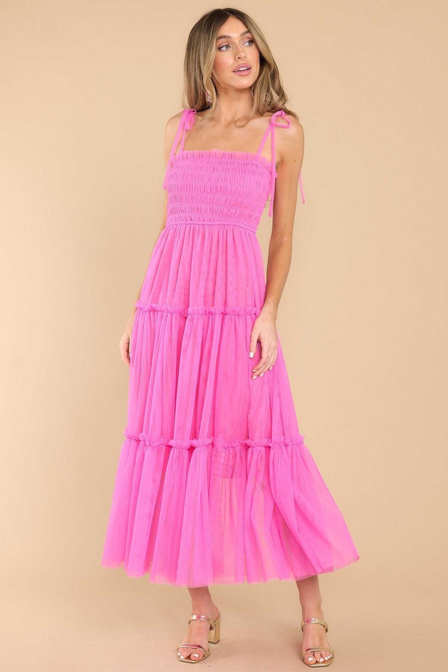 Clothing Red Dress Midi Dresses | To The Garden Pink Midi Dress Magenta