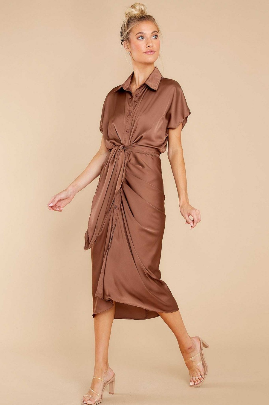 Clothing Red Dress Midi Dresses | Elegant Edge Midi Dress Mocha