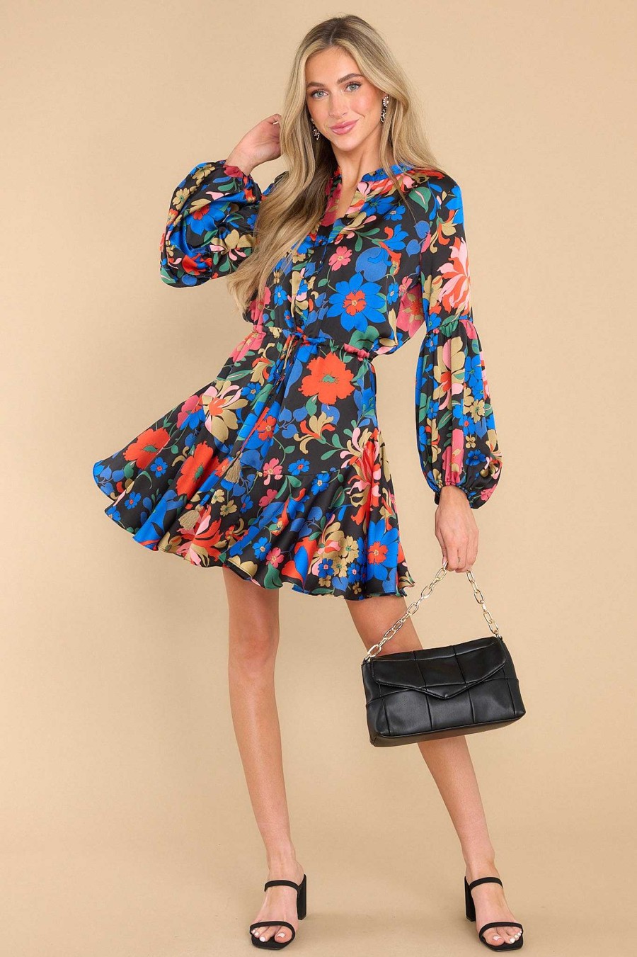 Clothing Red Dress Mini Dresses | Before I Go Floral Print Dress Royal Blue