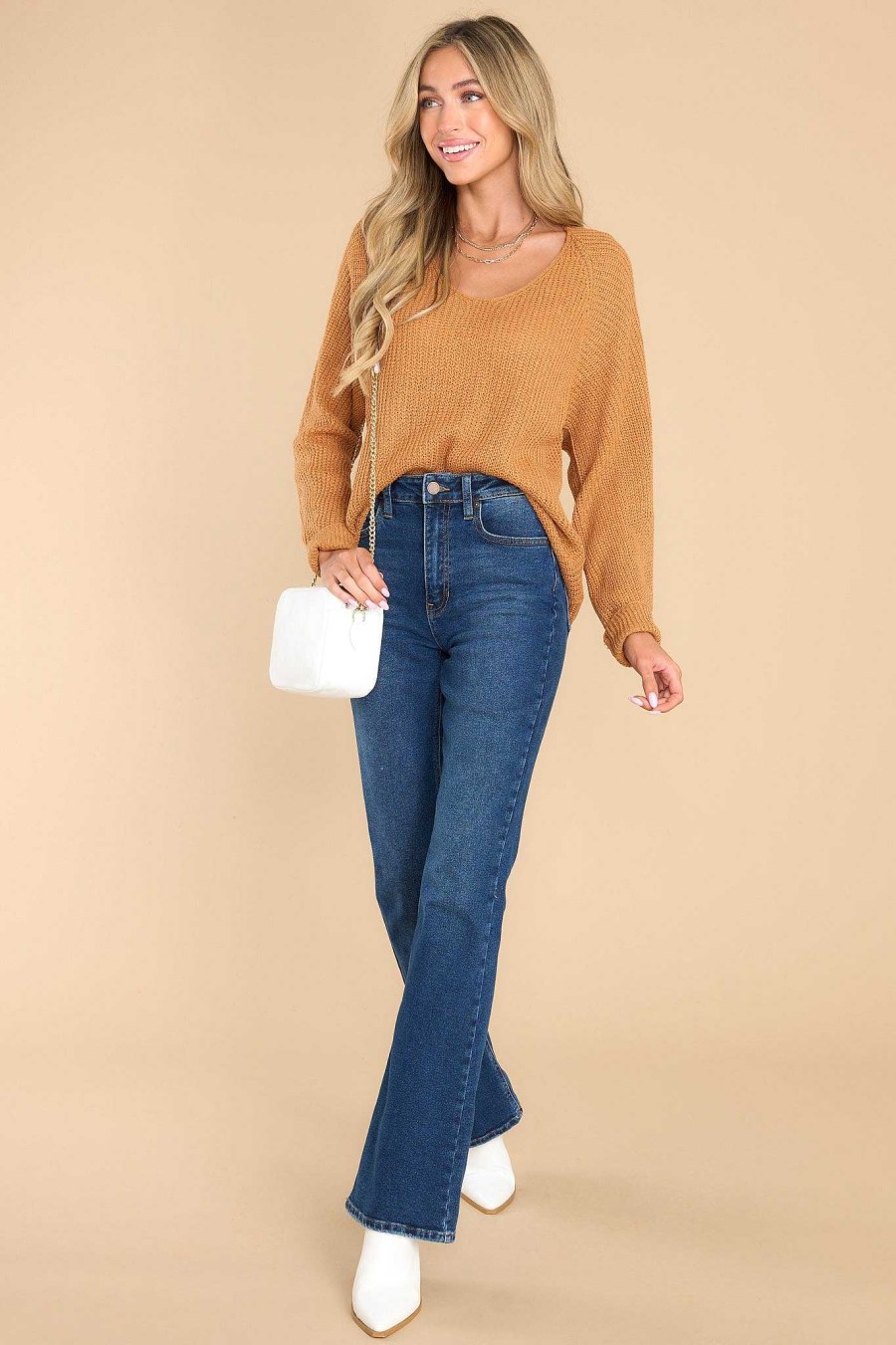 Clothing Red Dress Casual Tops | All That You Need Camel Sweater Gold