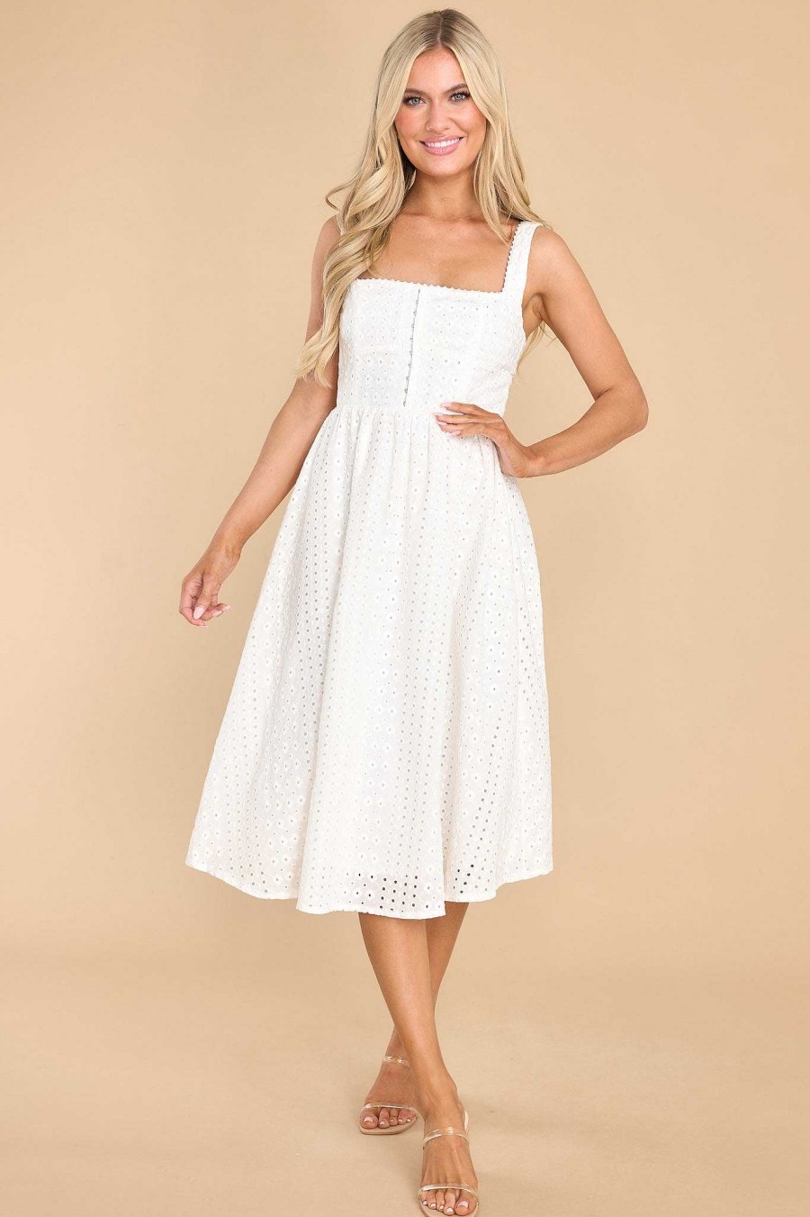 Clothing Red Dress Midi Dresses | Breezy Come, Breezy Go Eyelet Midi Dress White