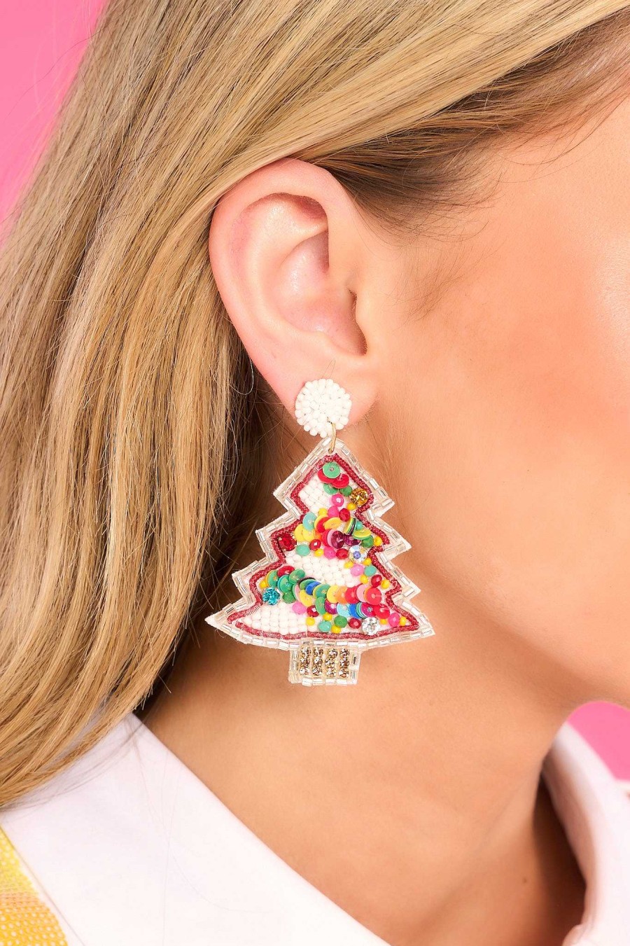 Jewelry Red Dress | Oh What Fun Multi Beaded Earrings White