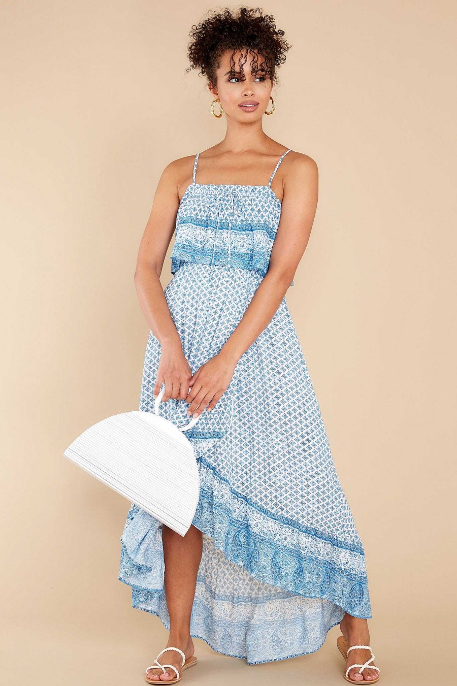 Clothing Aura Midi Dresses | Newest Adventure Print High-Low Dress Blue
