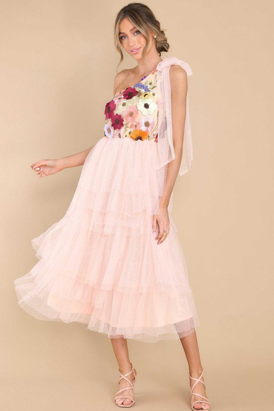 Clothing Red Dress Midi Dresses | Midnight Garden Floral Dress Light Pink
