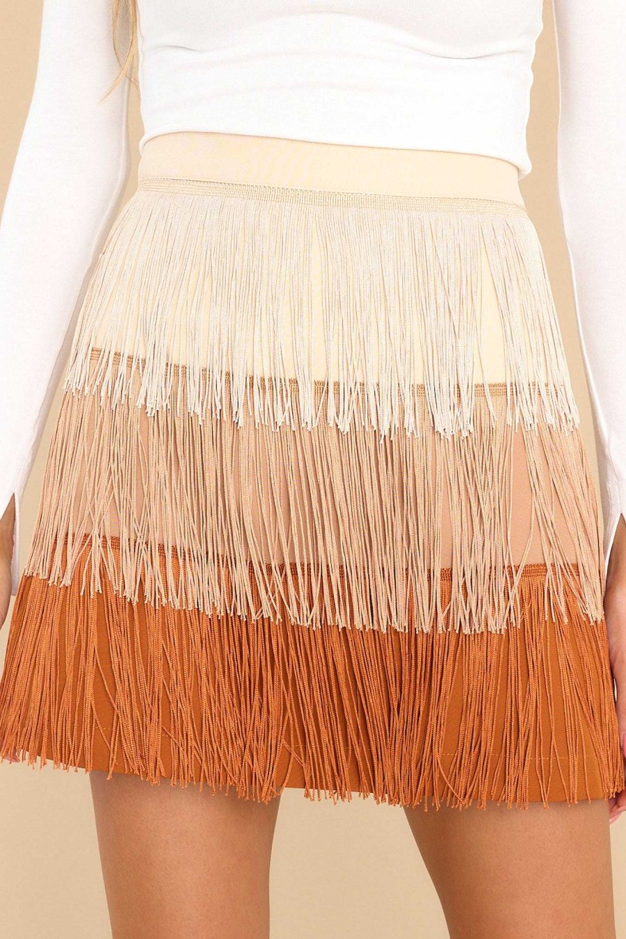 Clothing Red Dress Skirts | Don'T Be Complicated Multi Fringe Skirt Light Clay
