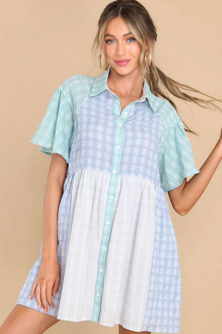 Clothing Aura Mini Dresses | Bright As Dawn Blue Colorblock Dress Ash Blue