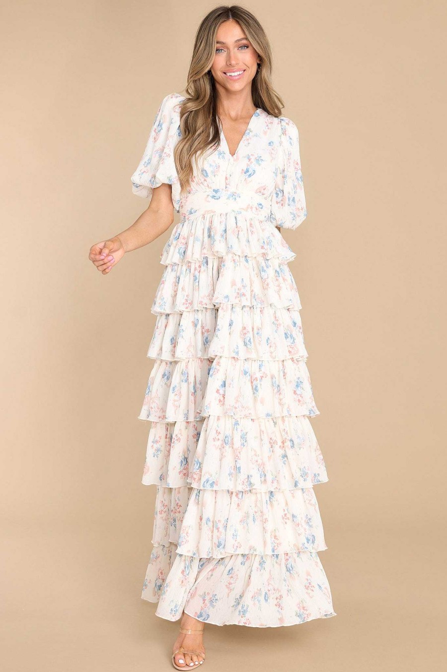 Clothing Red Dress Floral Dresses | Yearning For Love Floral Print Maxi Dress Ivory