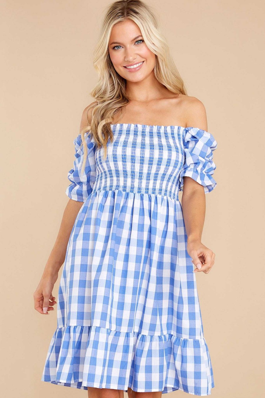 Clothing Red Dress Mini Dresses | Picnic In Paradise Gingham Dress Blue