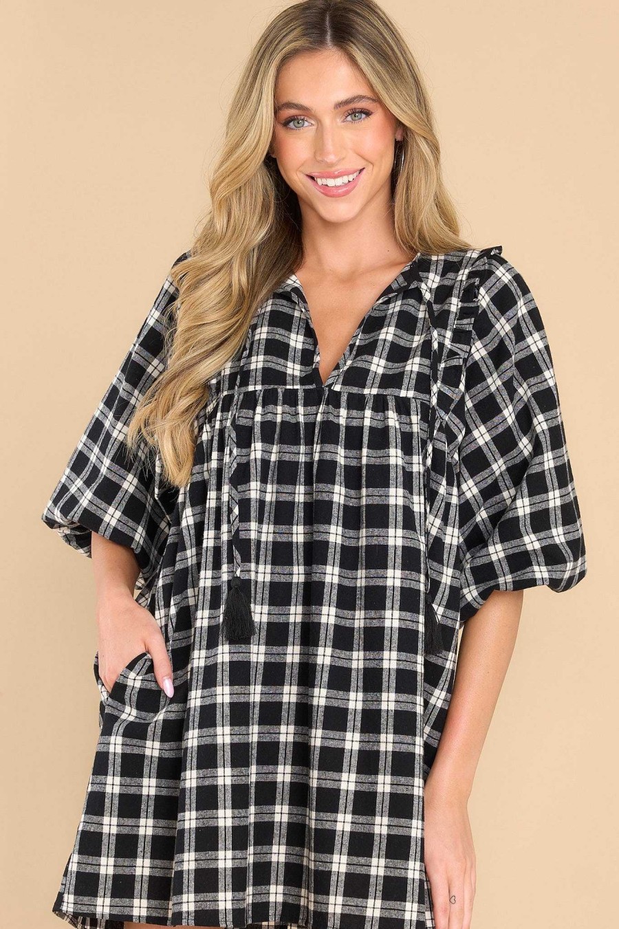 Clothing Red Dress Mini Dresses | Pinky Promise Plaid Dress Black