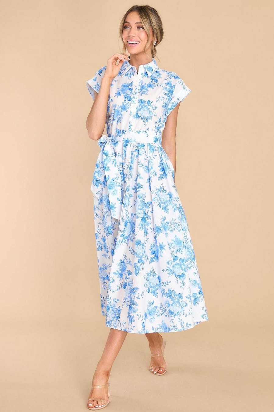 Clothing Red Dress Midi Dresses | Thank You Love Floral Print Midi Dress White
