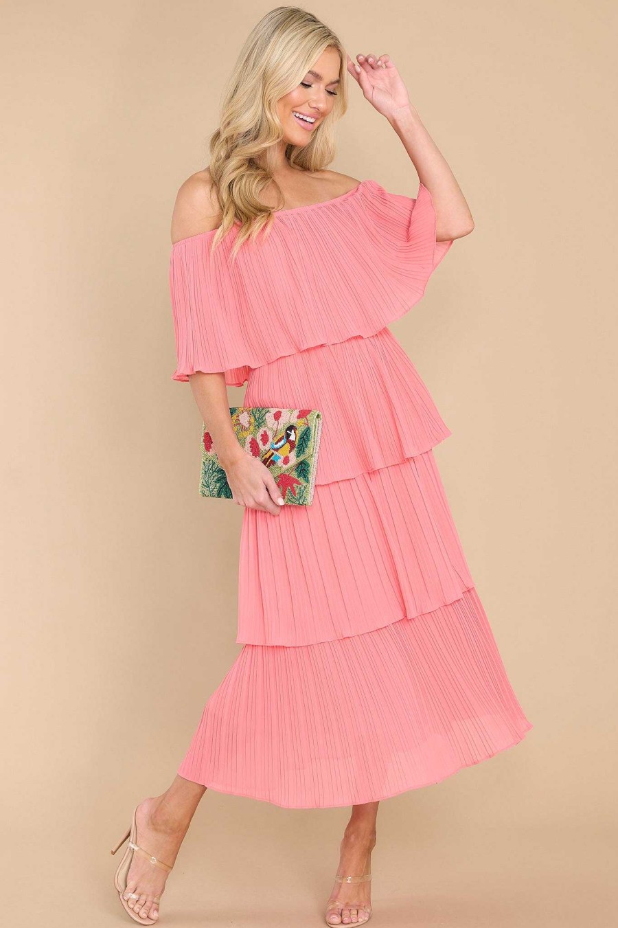 Clothing Red Dress Midi Dresses | See It Happen Midi Dress Coral