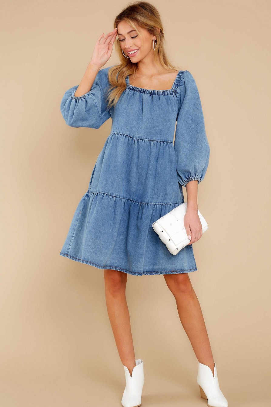 Clothing Red Dress Mini Dresses | Obvious Attraction Denim Dress Blue
