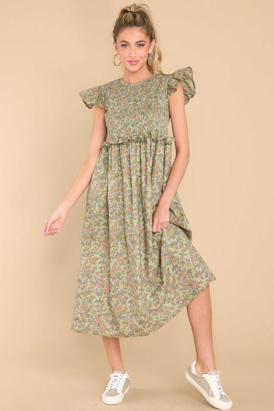 Clothing Victoria Dunn Midi Dresses | Primrose Silver Birch Midi Dress Green