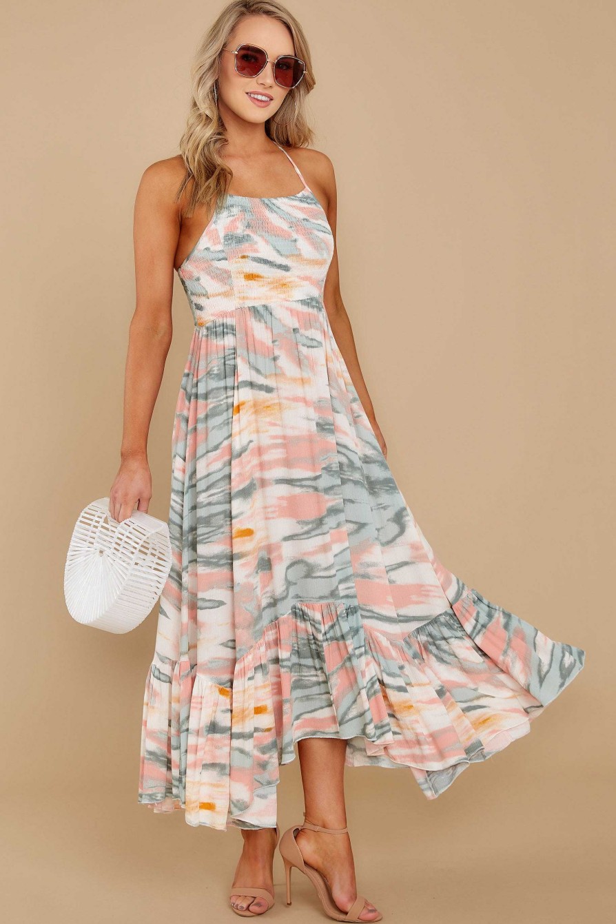 Clothing Red Dress Midi Dresses | Watercolor My World Multi Print Dress Sage