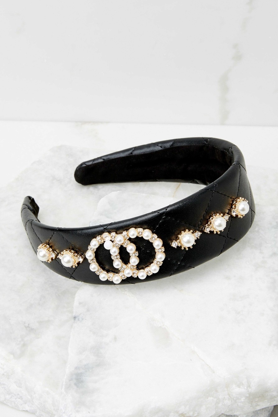 Accessories Red Dress Hair Accessories | Shining And Chic Pearl Headband Black