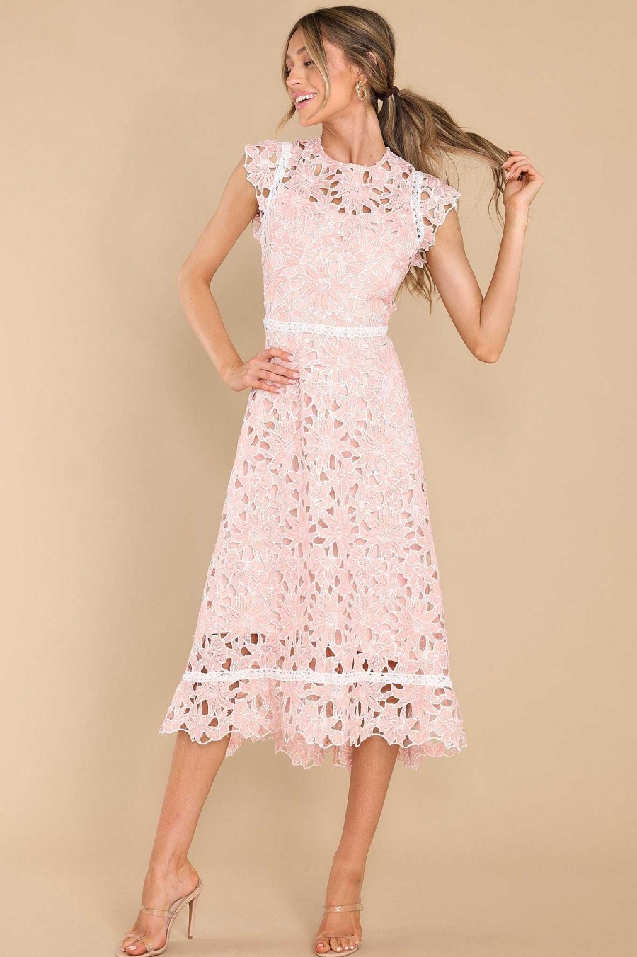 Clothing Red Dress Midi Dresses | Lace And Lillies Dress Light Pink