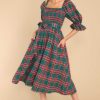 Clothing Aura Midi Dresses | Wishful Wonderland Plaid Midi Dress Emerald