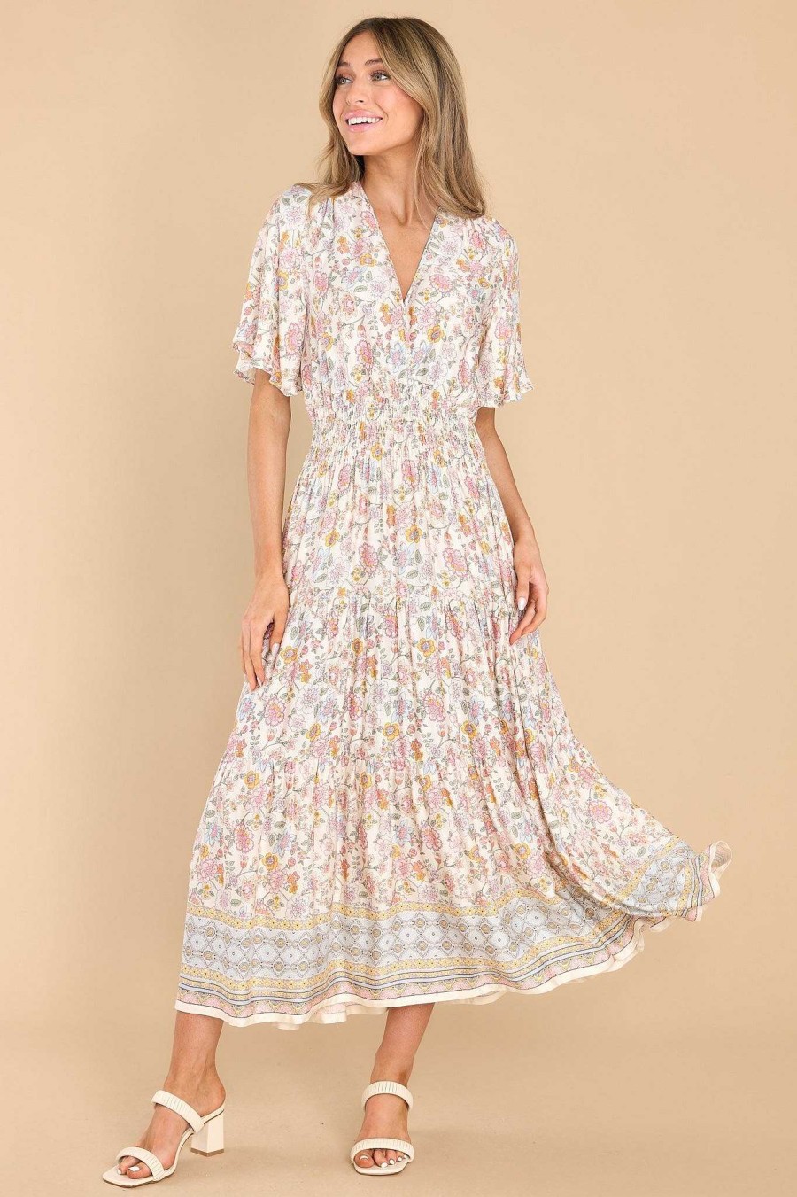 Clothing Red Dress Maxi Dresses | A Girl Can Dream Floral Print Maxi Dress Ivory