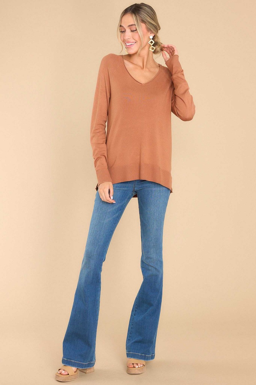 Clothing Red Dress Casual Tops | Traveling Far Sweater Caramel