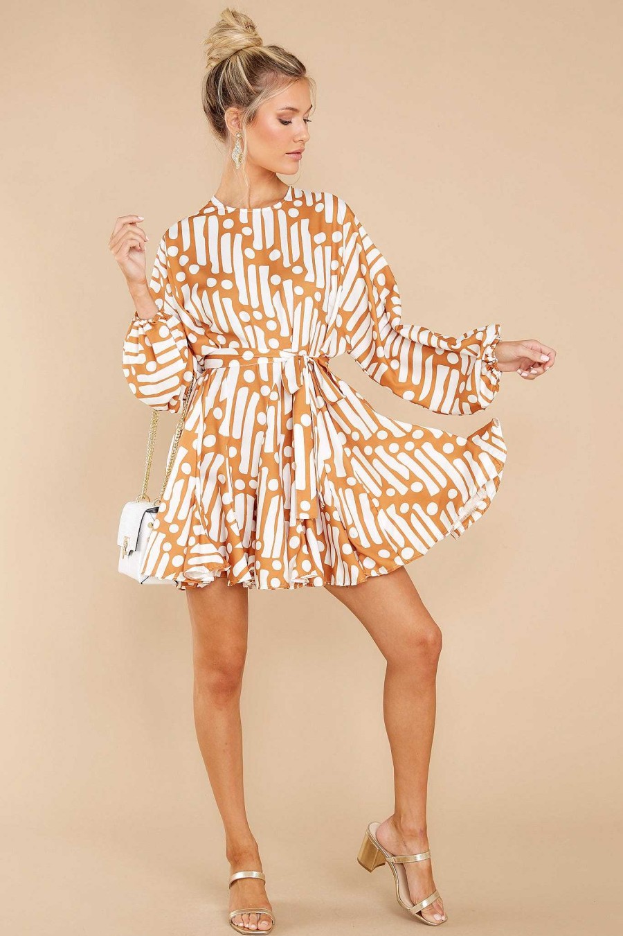 Clothing Red Dress Mini Dresses | Dearest Lover Multi Print Dress Golden Brown